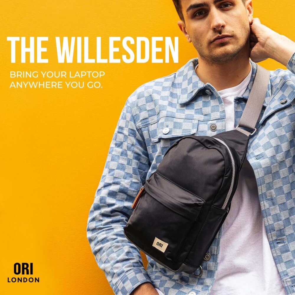 ORI LONDON Willesden Large Crossbody Sling Bag | Black Unisex NEW